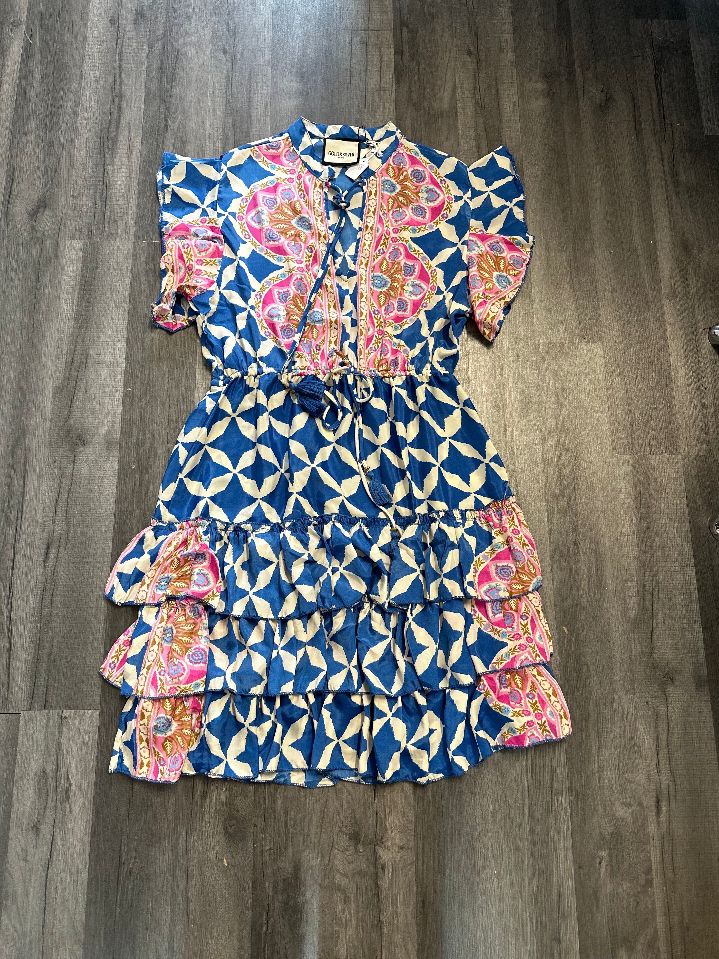 Gold & Silver printed dress blue