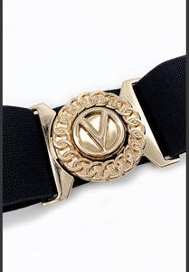 Elasticated waist belt with gold V buckle