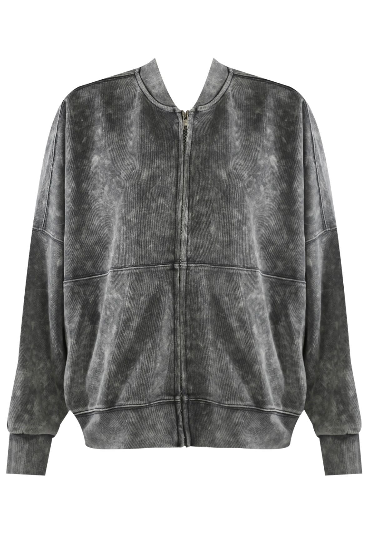 Acid wash oversized bomber jacket