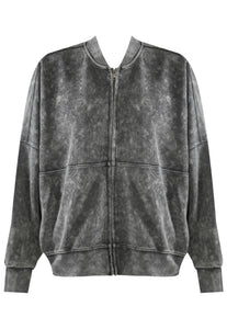 Acid wash oversized bomber jacket