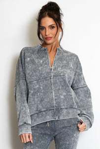 Acid wash oversized bomber jacket