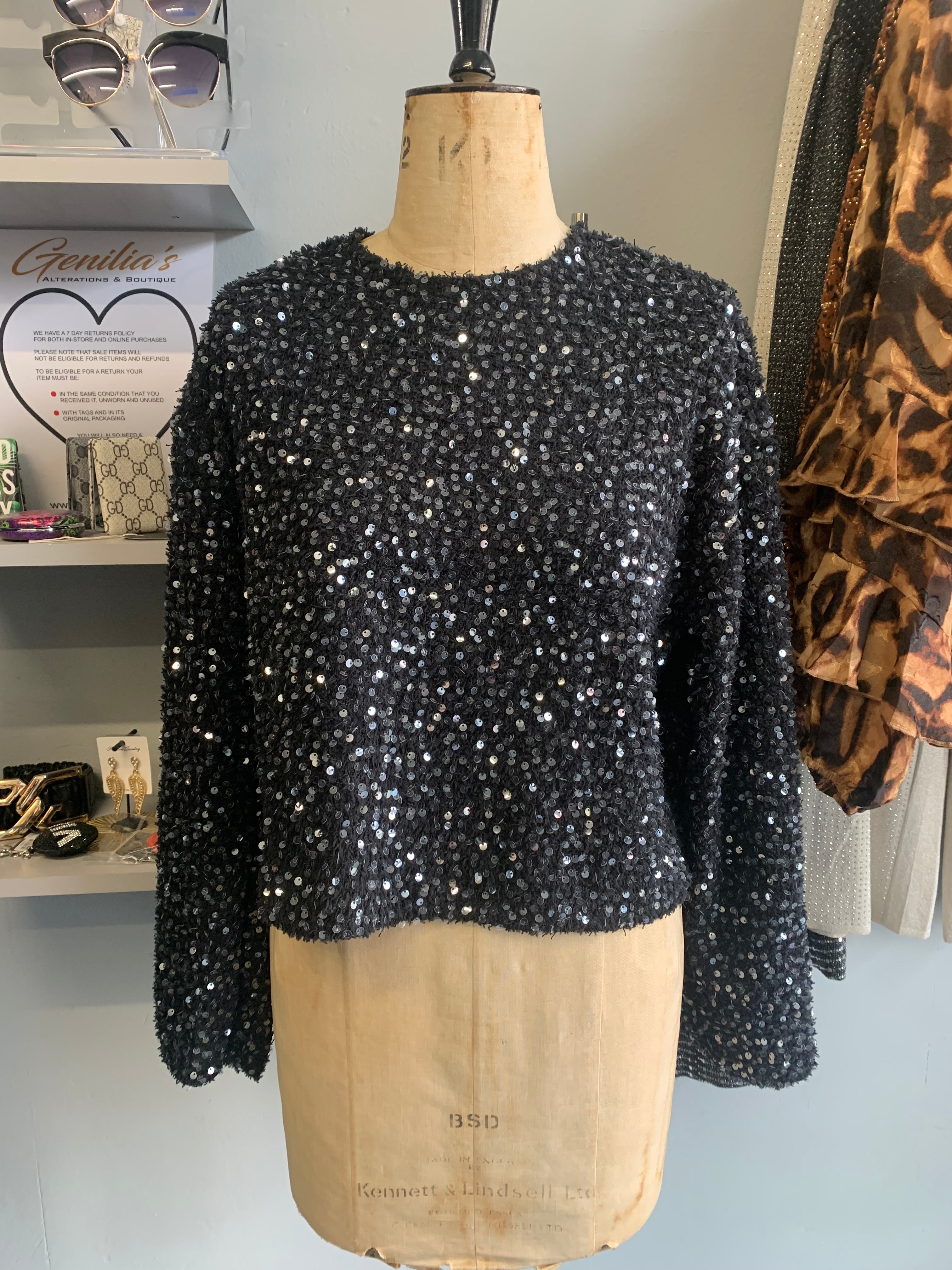 Sequin Tweed Long Sleeve Top