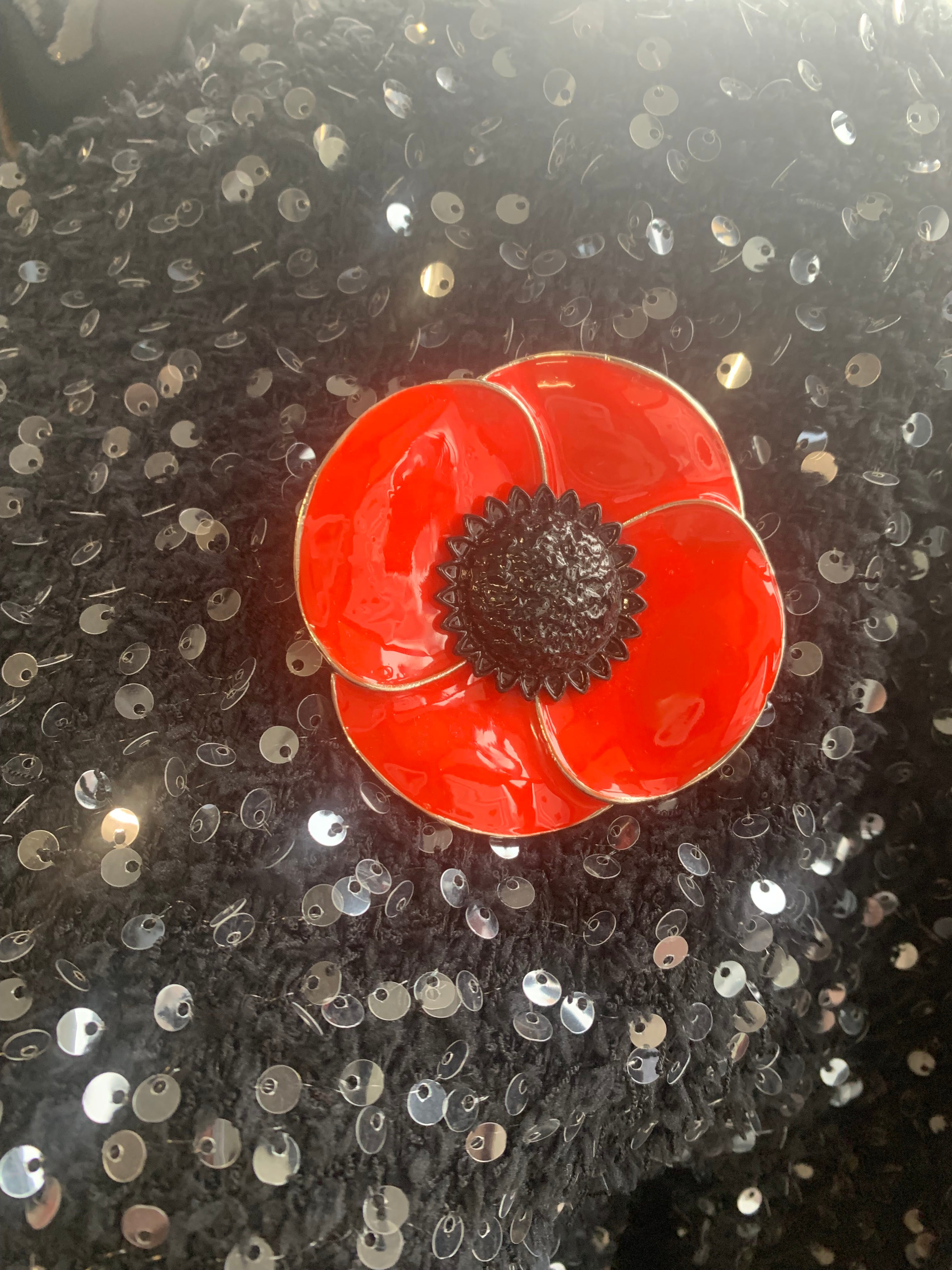 Enamel poppy brooch