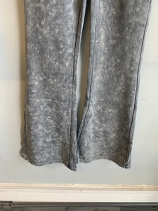 Acid wash fitted flared trousers