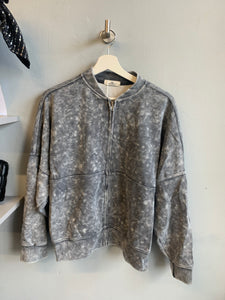Acid wash oversized bomber jacket