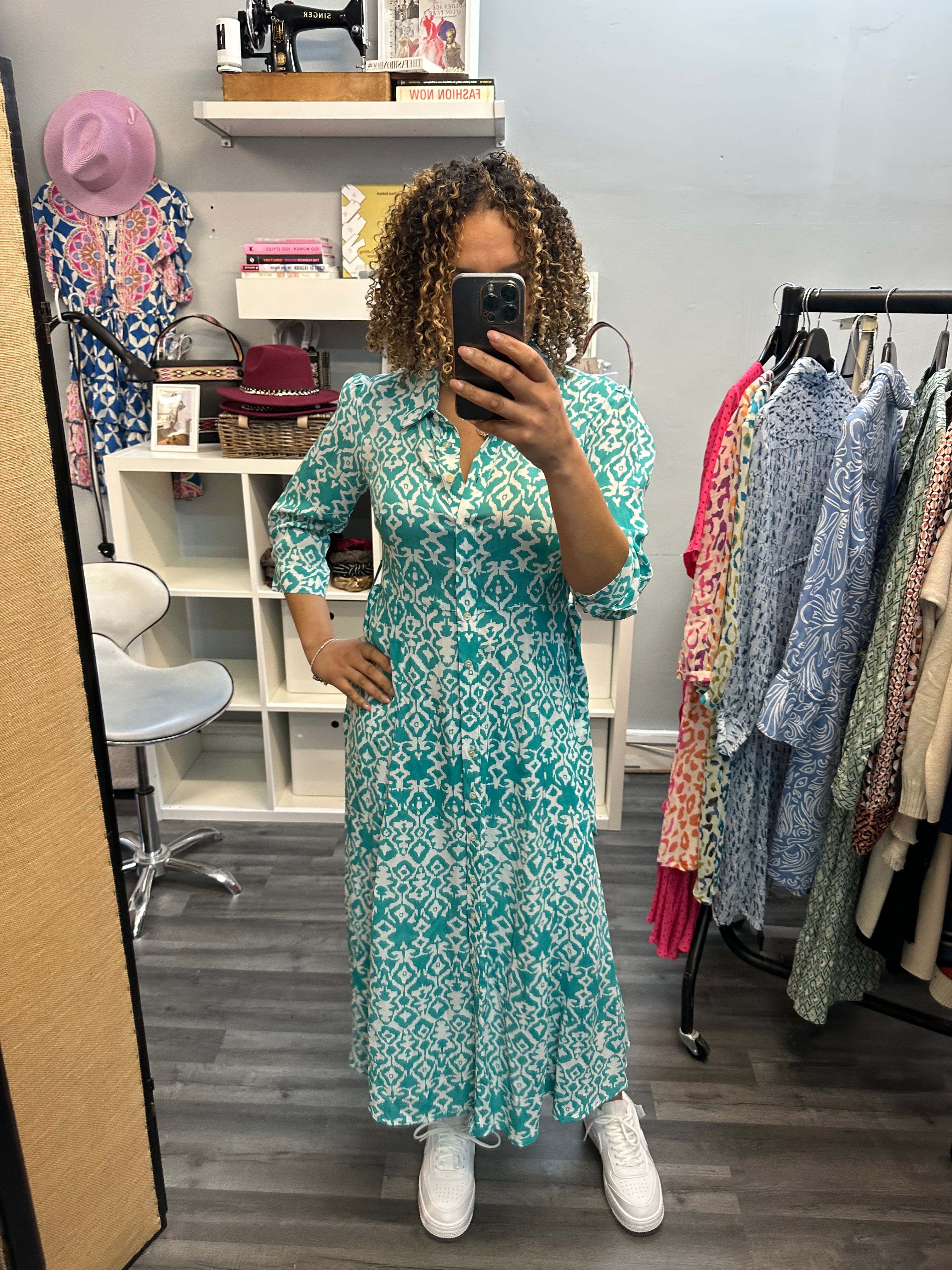 Pomodoro green shirt maxi dress