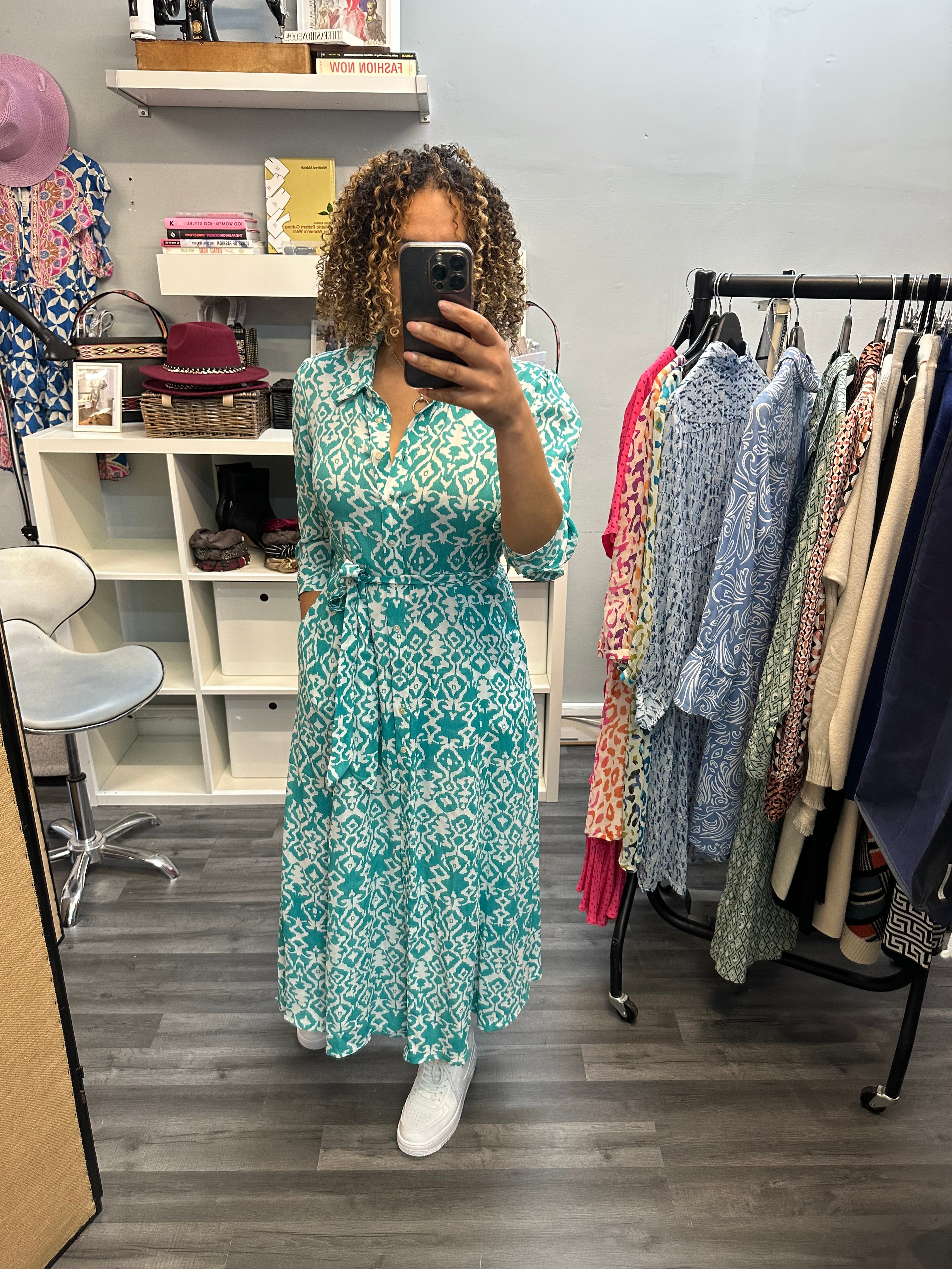 Pomodoro green shirt maxi dress