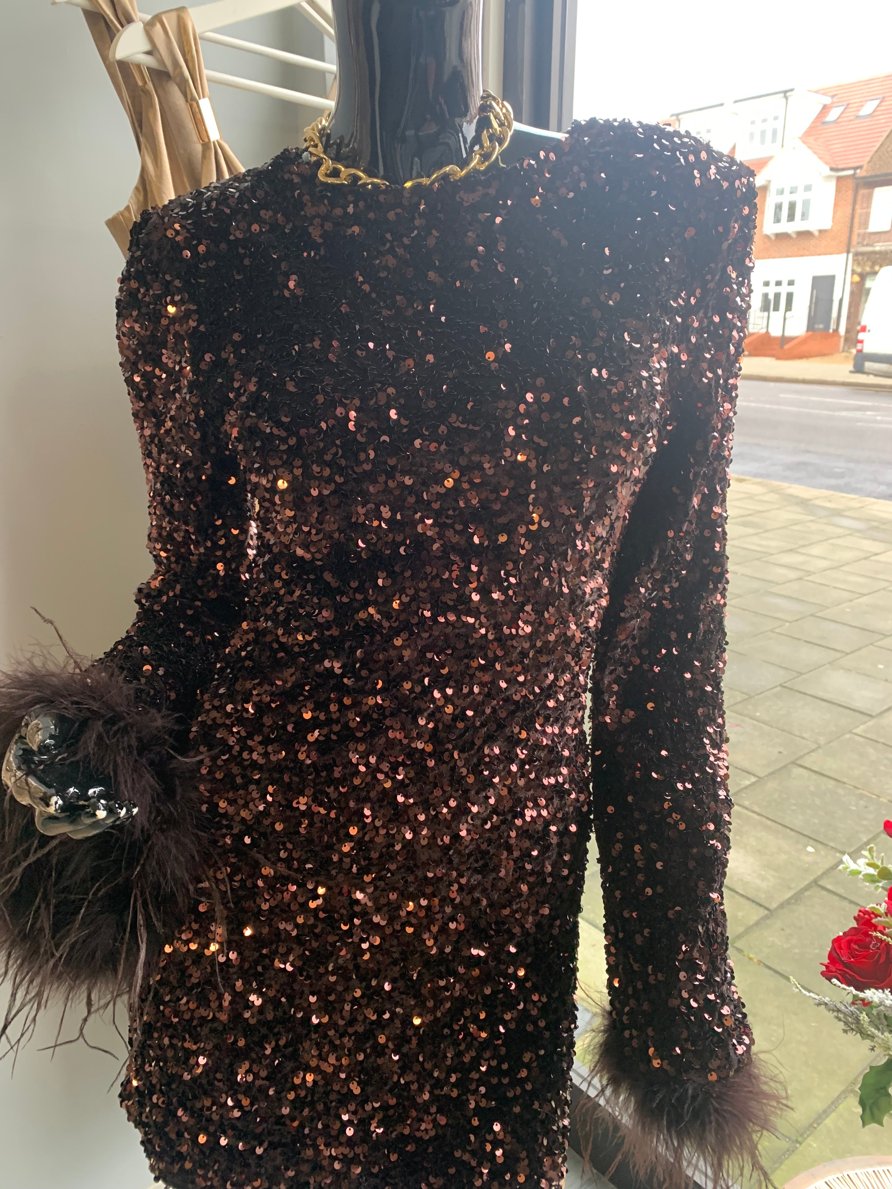 Brown sequin mini dress