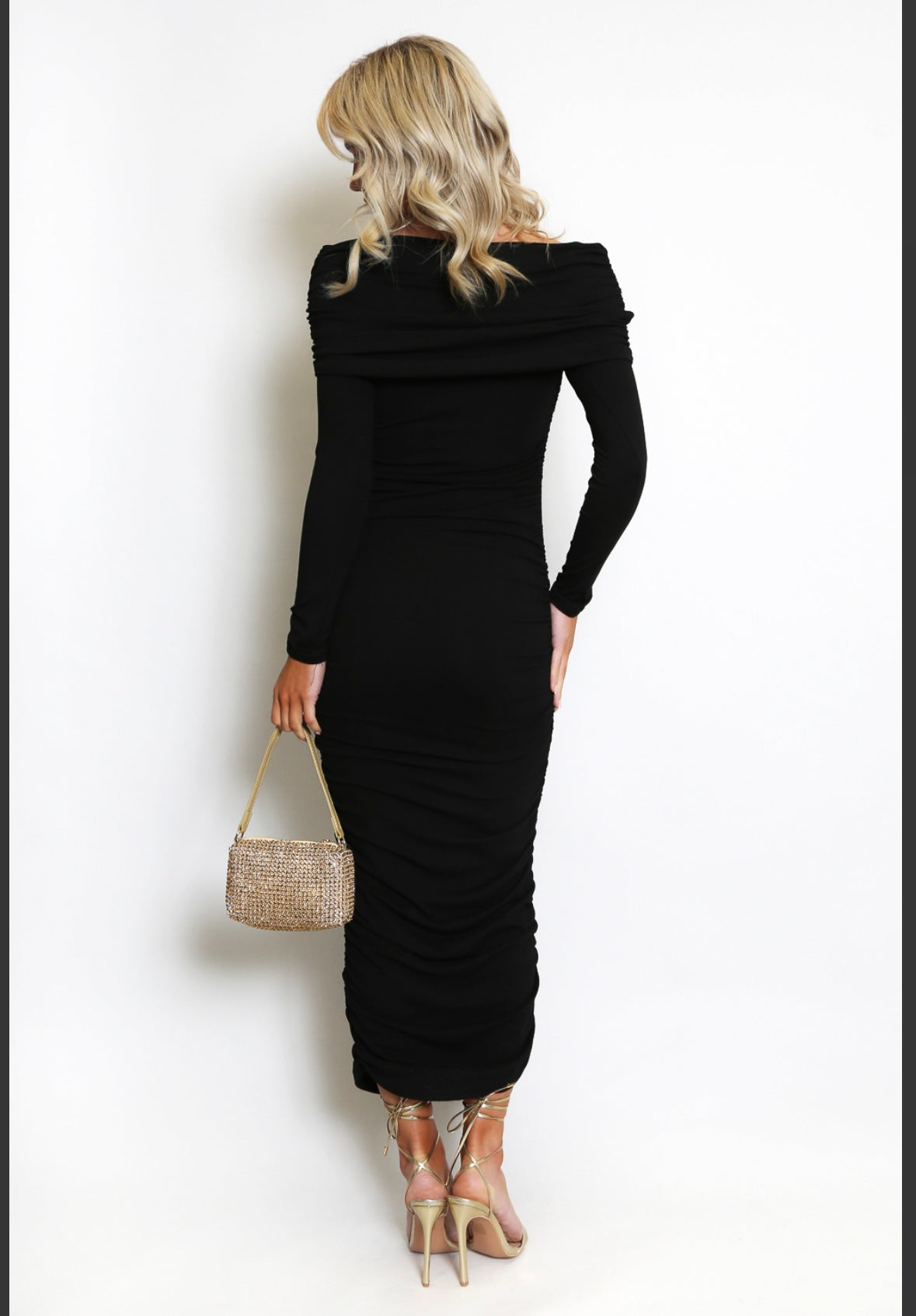 Bardot Side Ruched Midi Dress