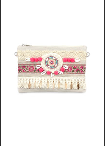 Fuchsia Tassel Boho Clutch Bag