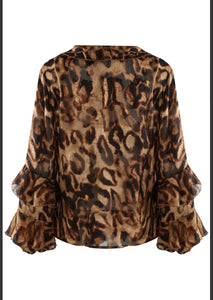 Leopard print tie blouse