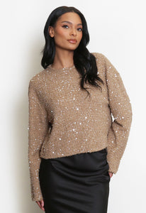 Sequin Tweed Long Sleeve Top