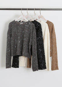 Sequin Tweed Long Sleeve Top