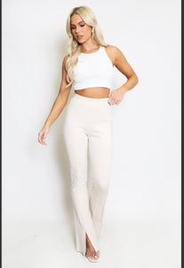 High waist ankle slit flare trousers