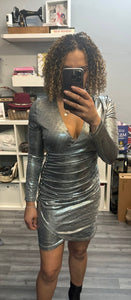 Silver Body-con Ruched Dress