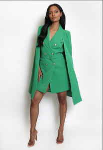 Cape Belted Blazer Dress