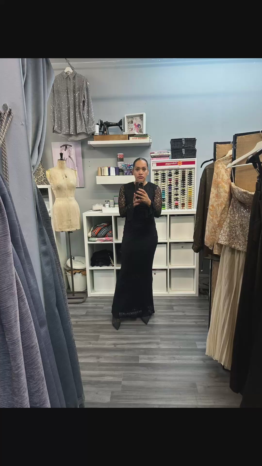 Sheer Sleeve Lace Ruched Maxi Dress