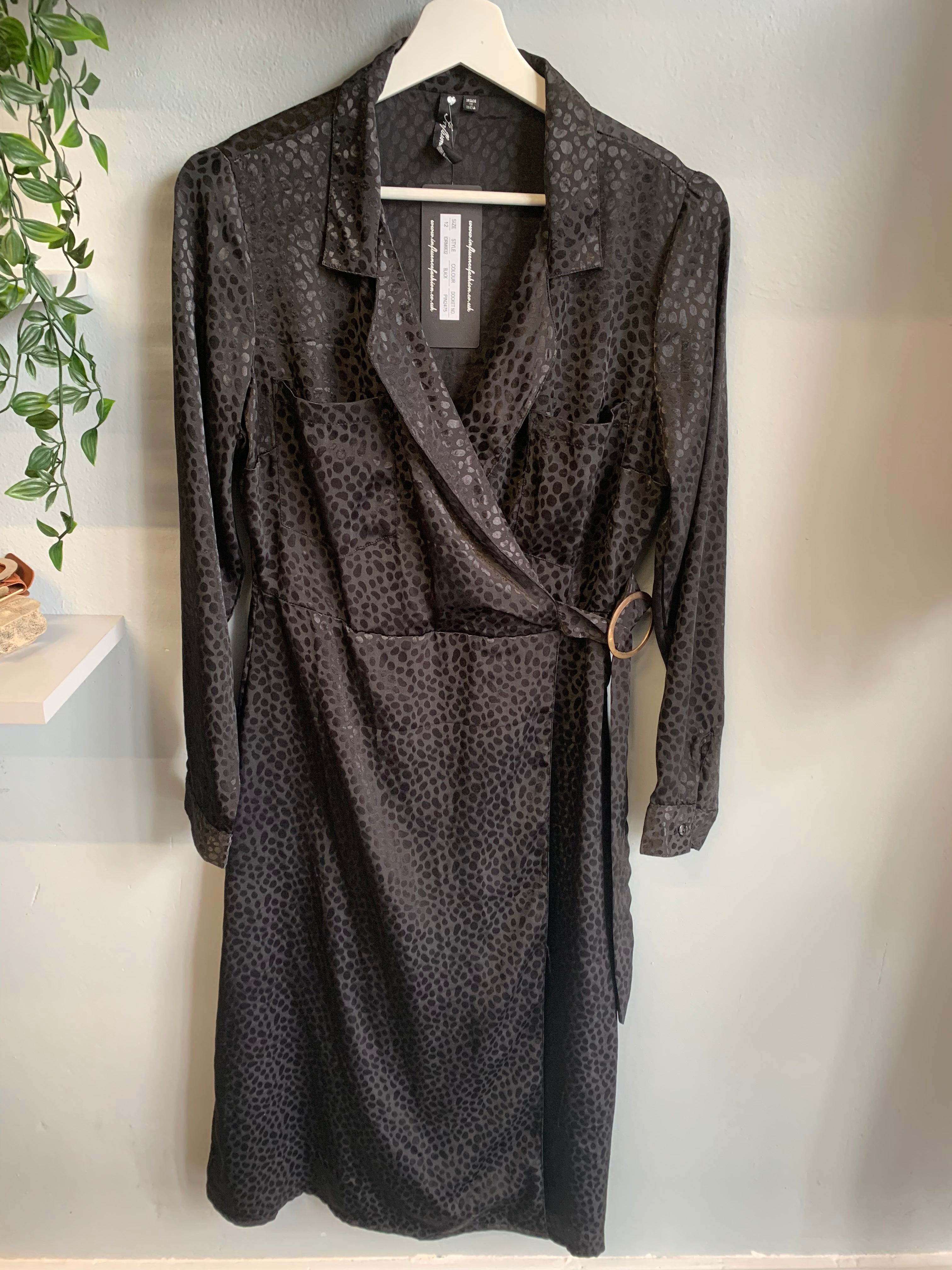 Black midi v-neck wrap dress