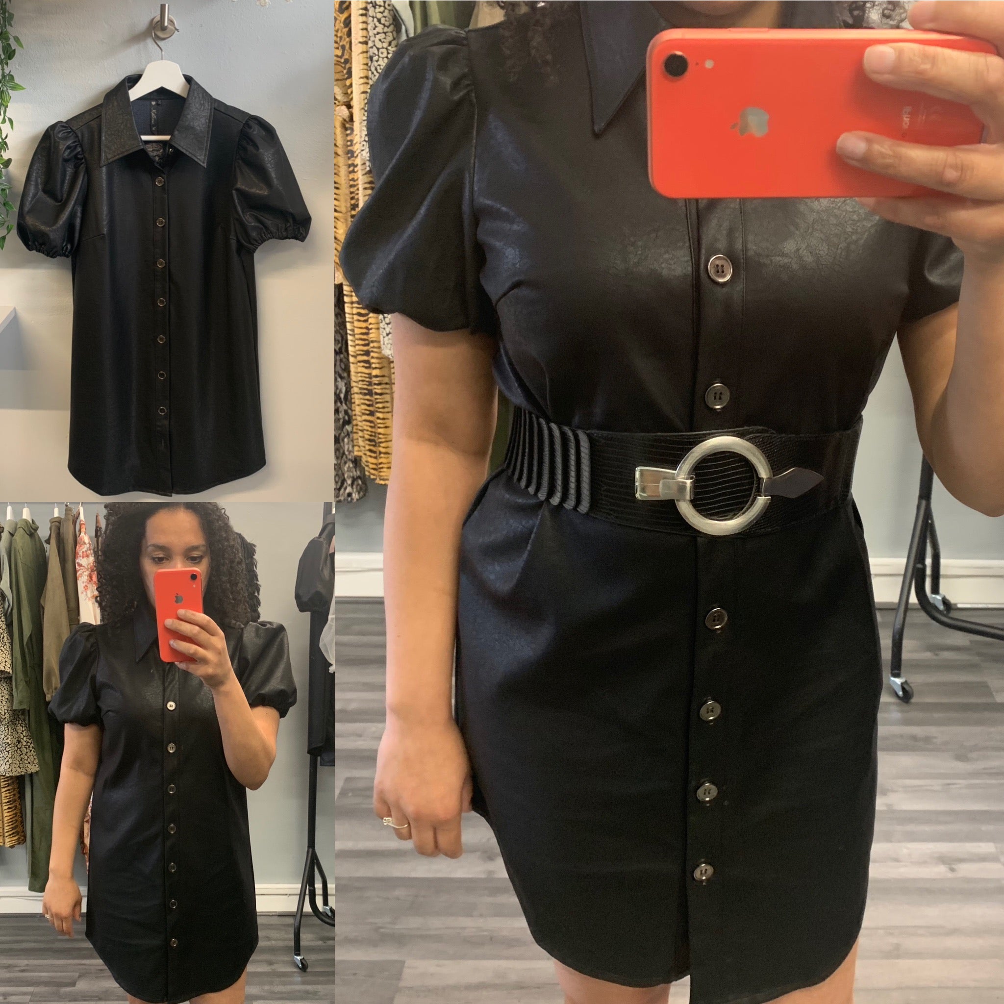 Leather mini shirt dress