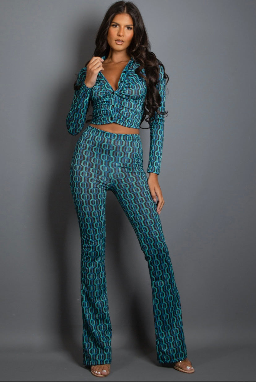 Lurex Shirt and Trouser set  geometric print