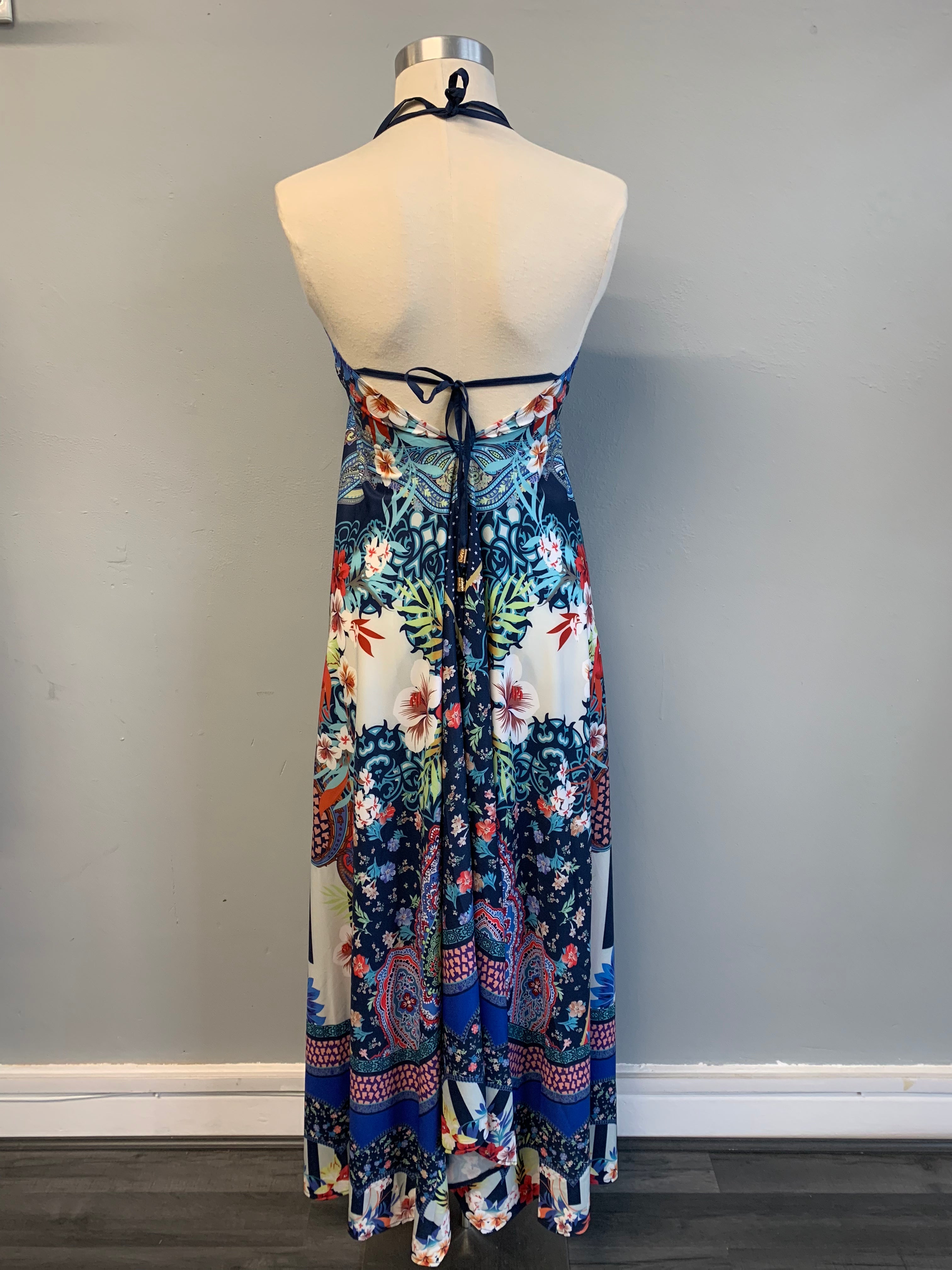 S/S Blue Paisley Maxi Dress