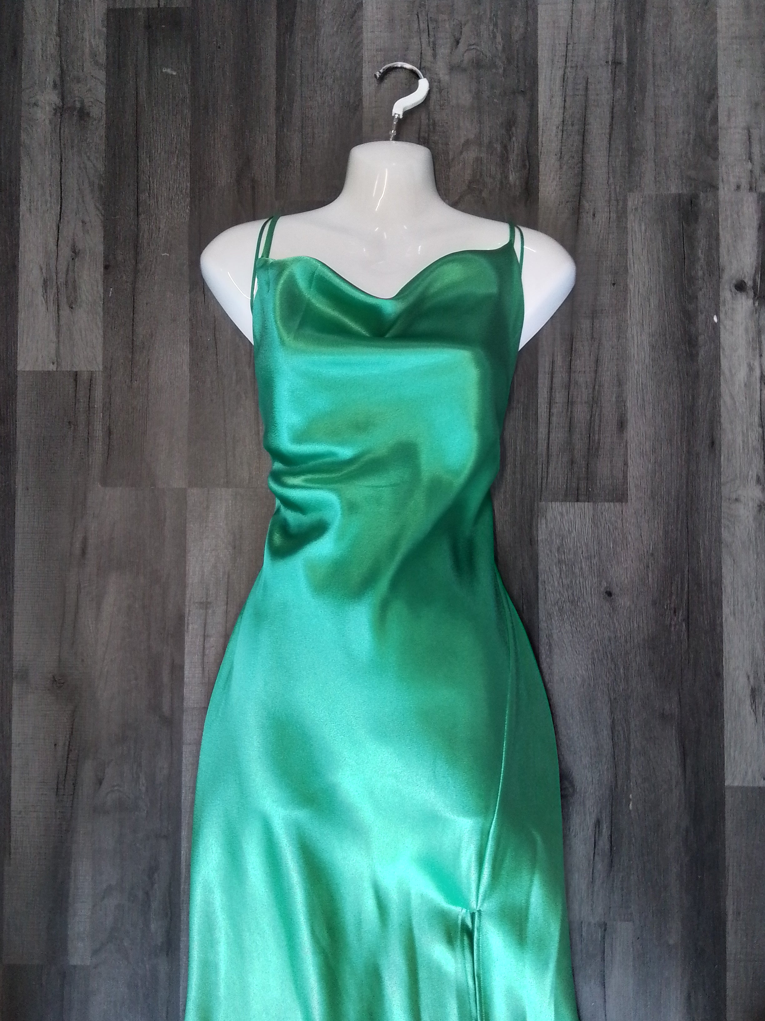 Green satin maxi dress