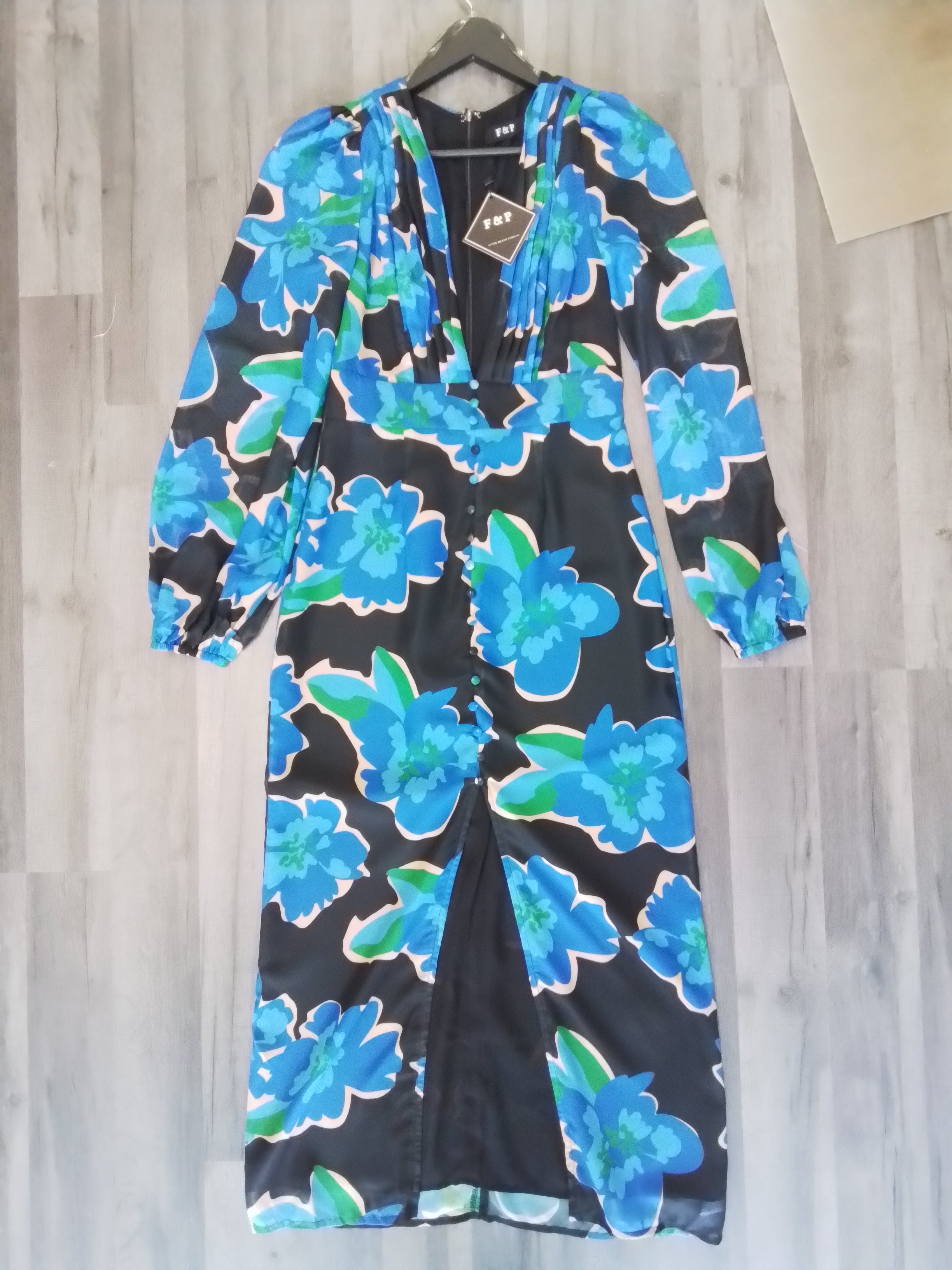 Blue and black floral maxi dress