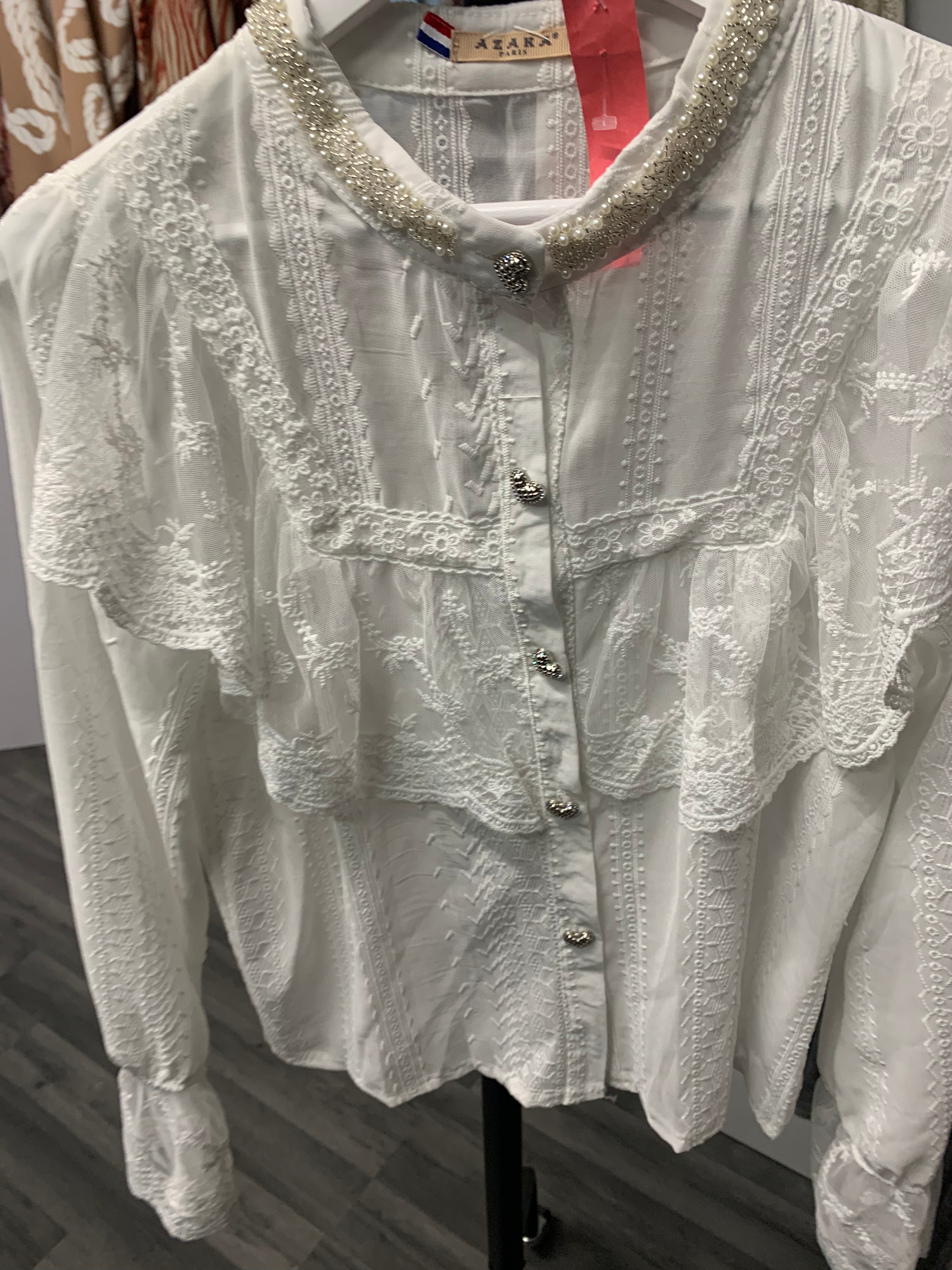 Lace shirt with embellished collar