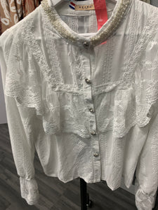 Lace shirt with embellished collar