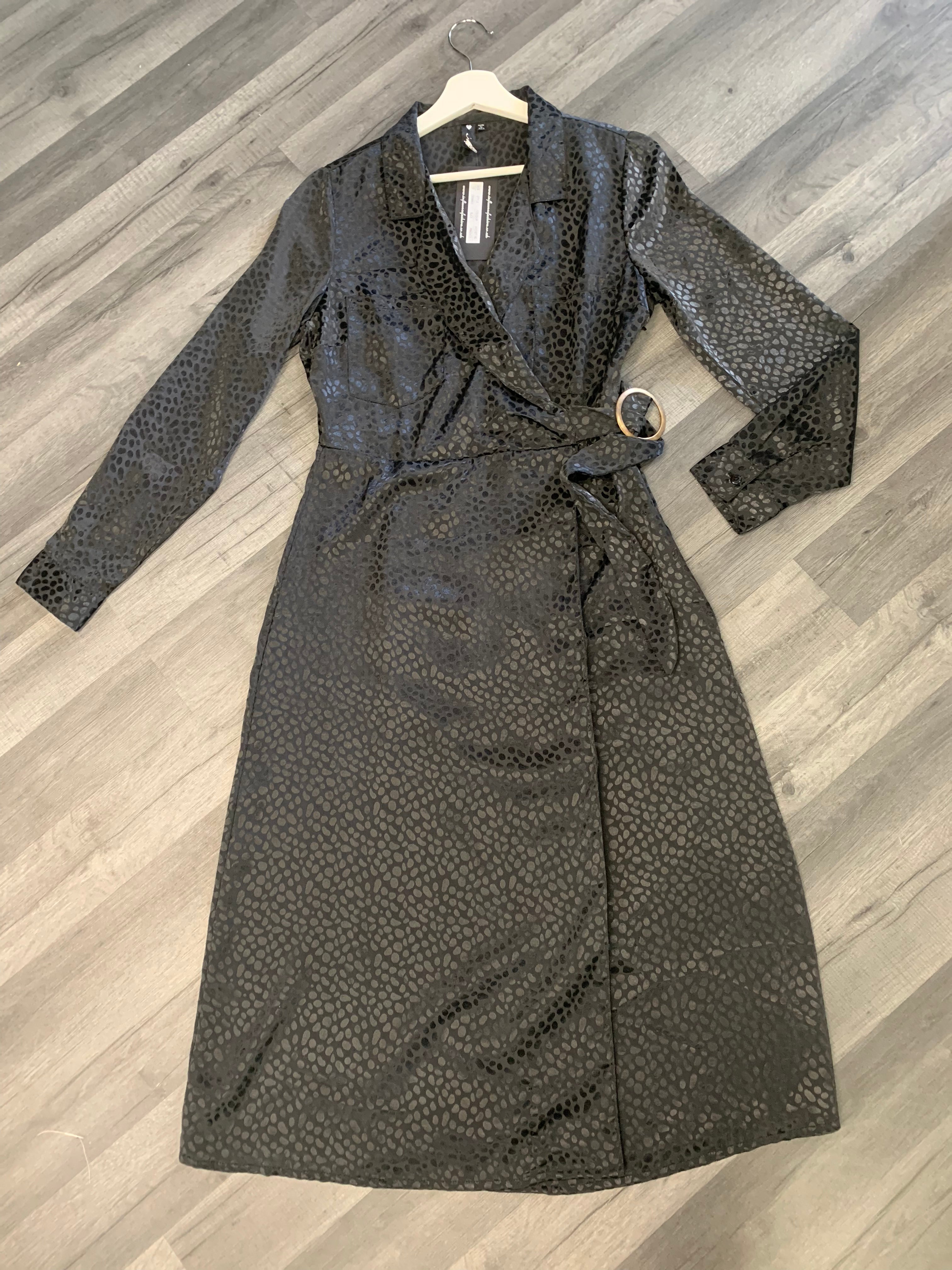 Black midi v-neck wrap dress