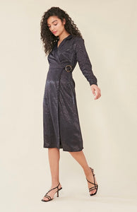 Black midi v-neck wrap dress