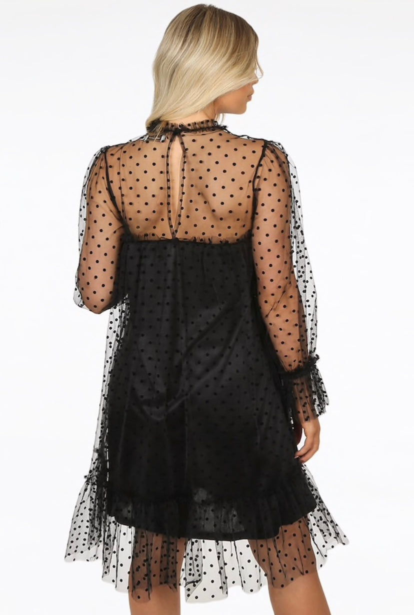 Polka dot sheer shift dress