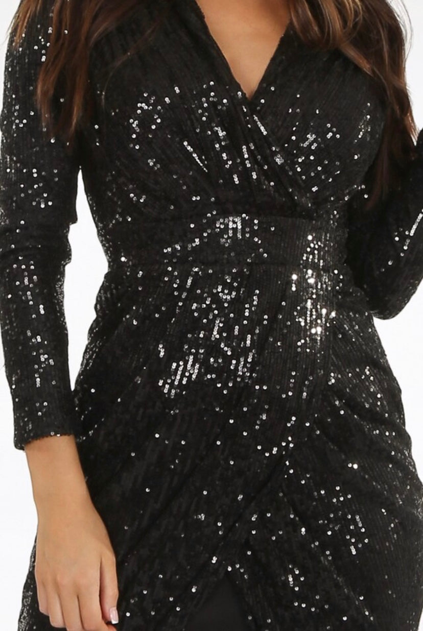 Wrap Up Sequin Midi Dress