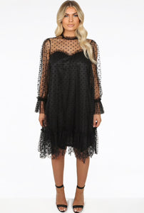 Polka dot sheer shift dress