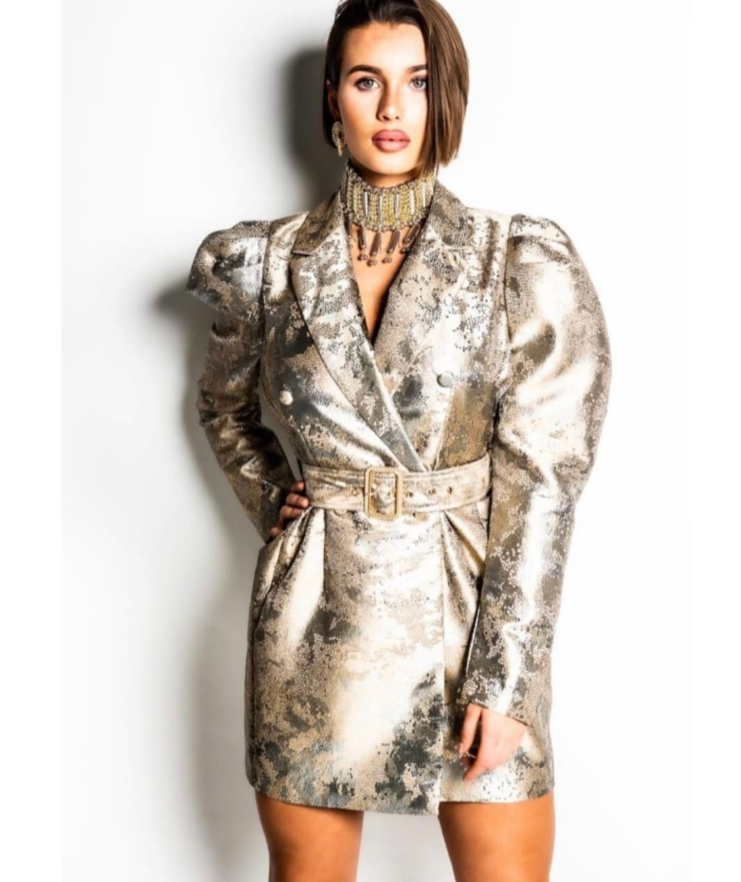 Metallic Blazer dress with belt