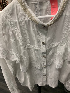 Lace shirt with embellished collar