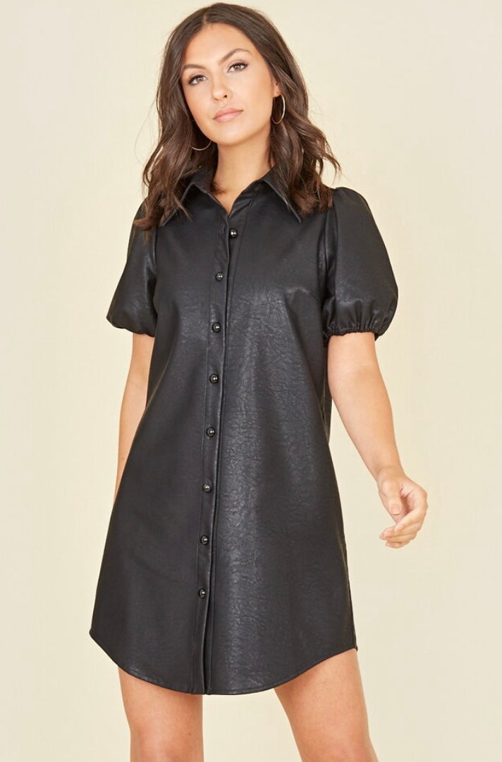 Leather mini shirt dress