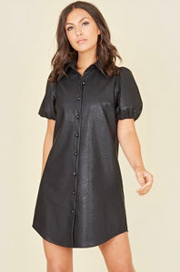 Leather mini shirt dress