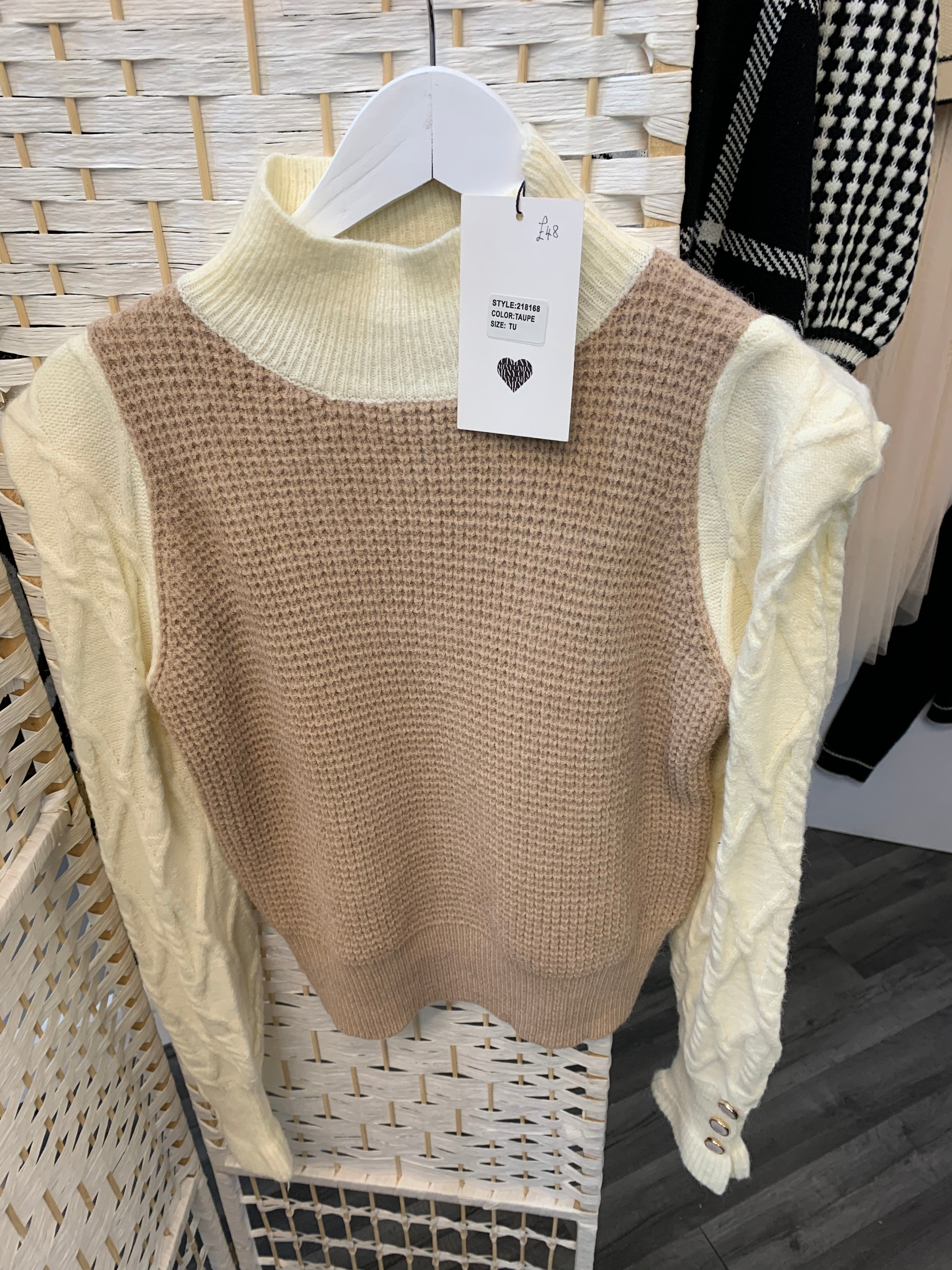 Cable Knit Jumper with Pearl button sleeves