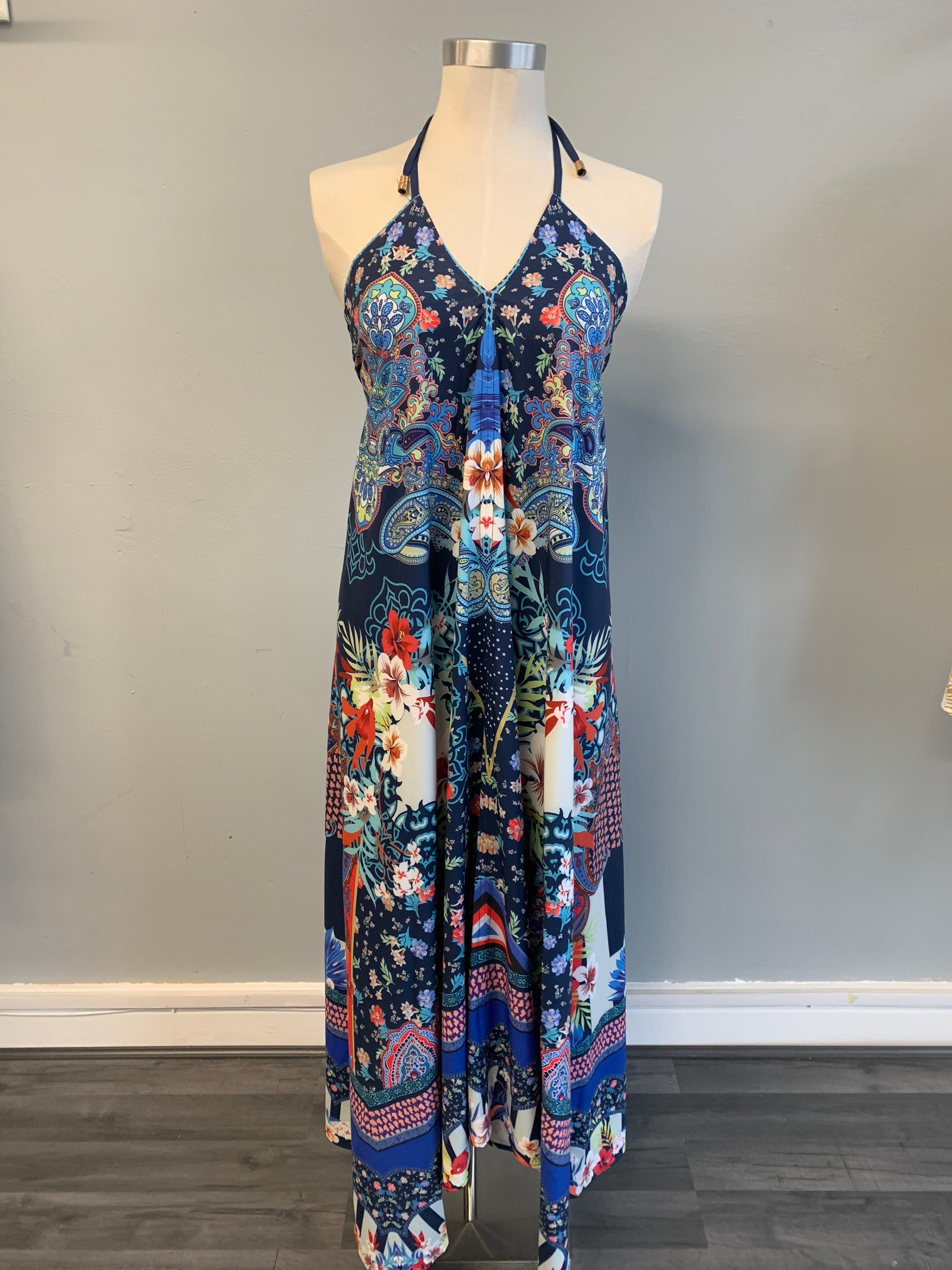 S/S Blue Paisley Maxi Dress