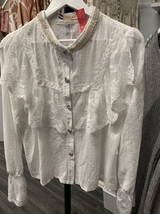 Lace shirt with embellished collar