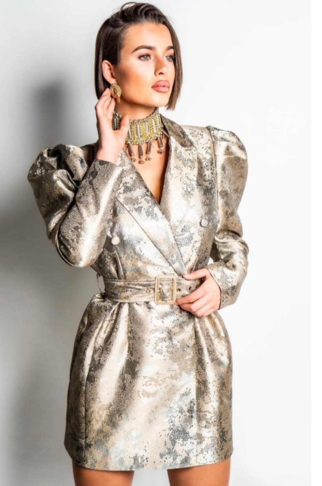 Metallic blazer dress best sale