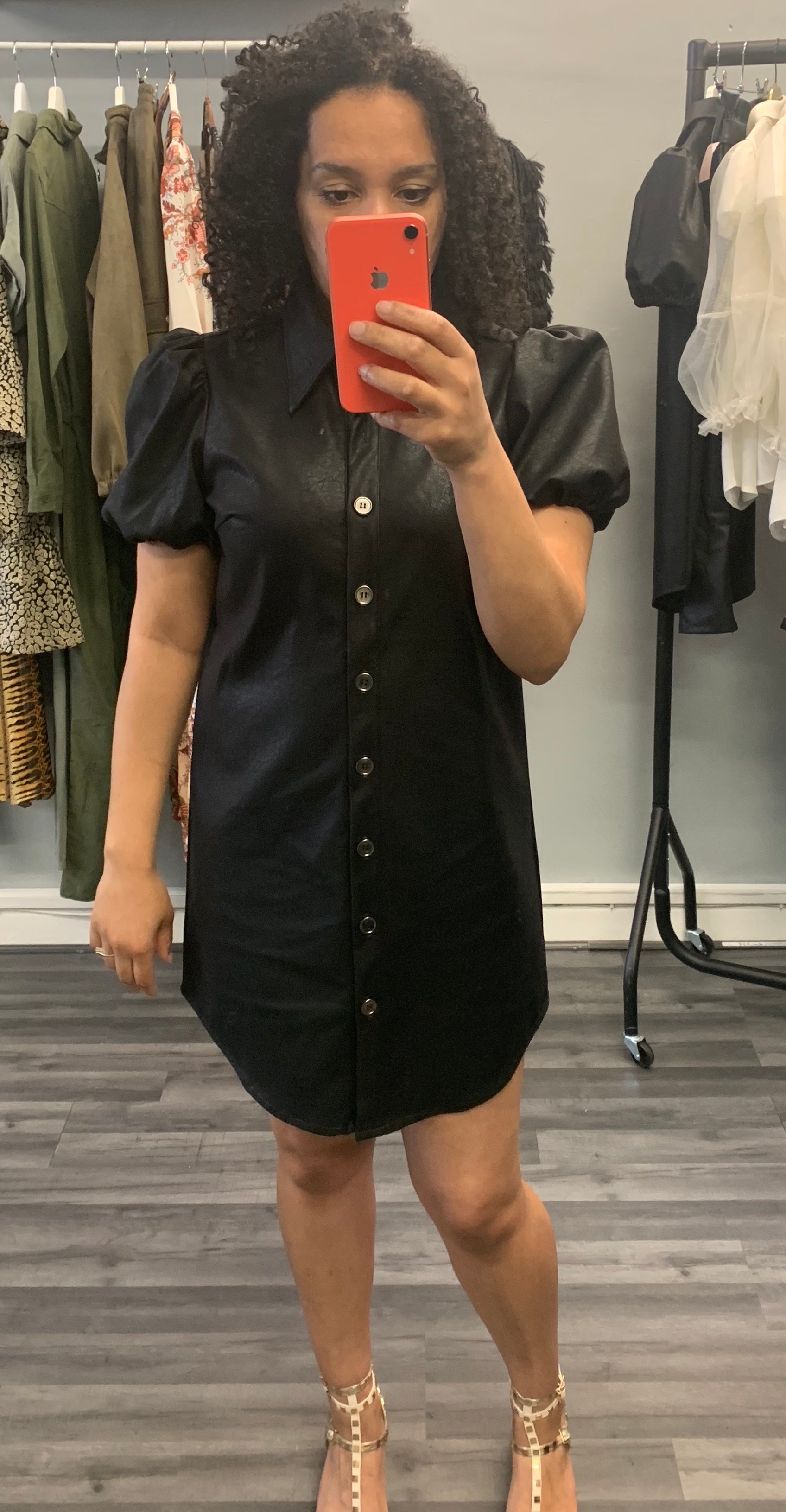 Leather mini shirt dress