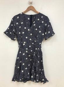 S/S Navy Mono Spot Wrap Dress