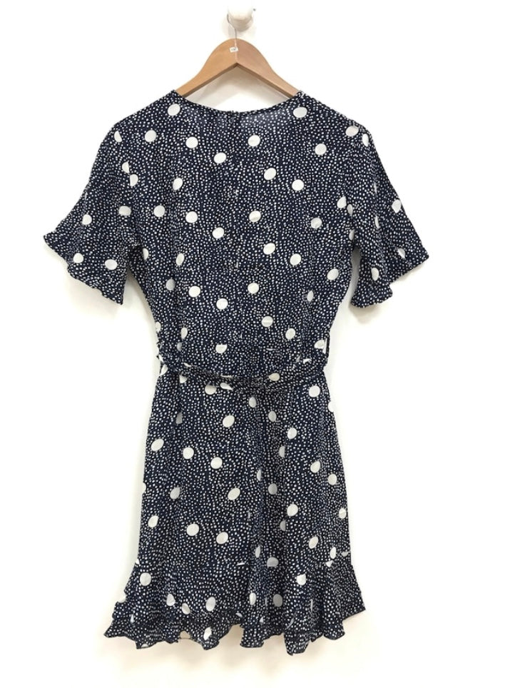 S/S Navy Mono Spot Wrap Dress