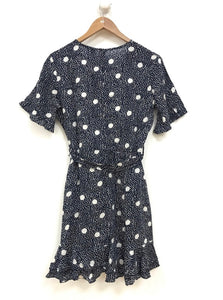 S/S Navy Mono Spot Wrap Dress