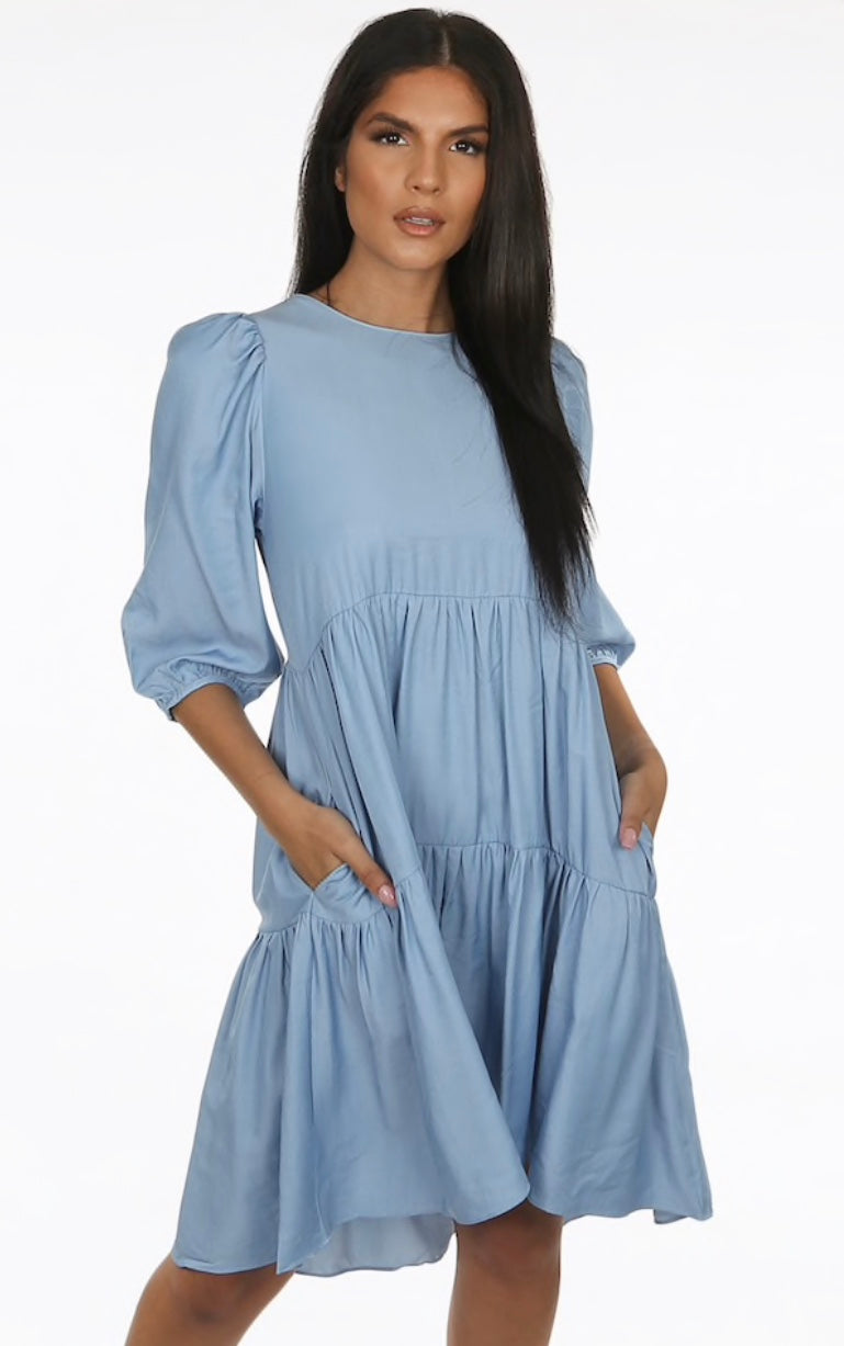 S/S Blue Smock Dress